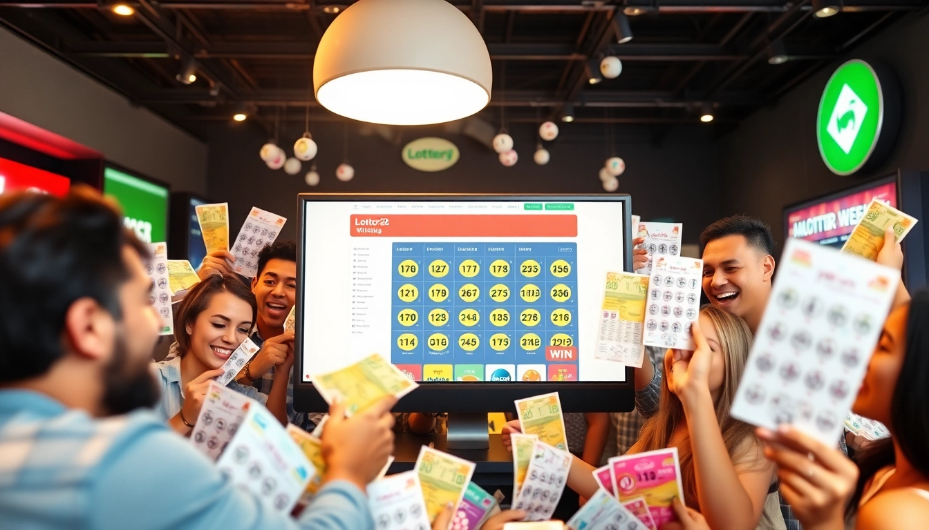 Experience the excitement of lottorich28 through vibrant lottery tickets and celebrations of wins.