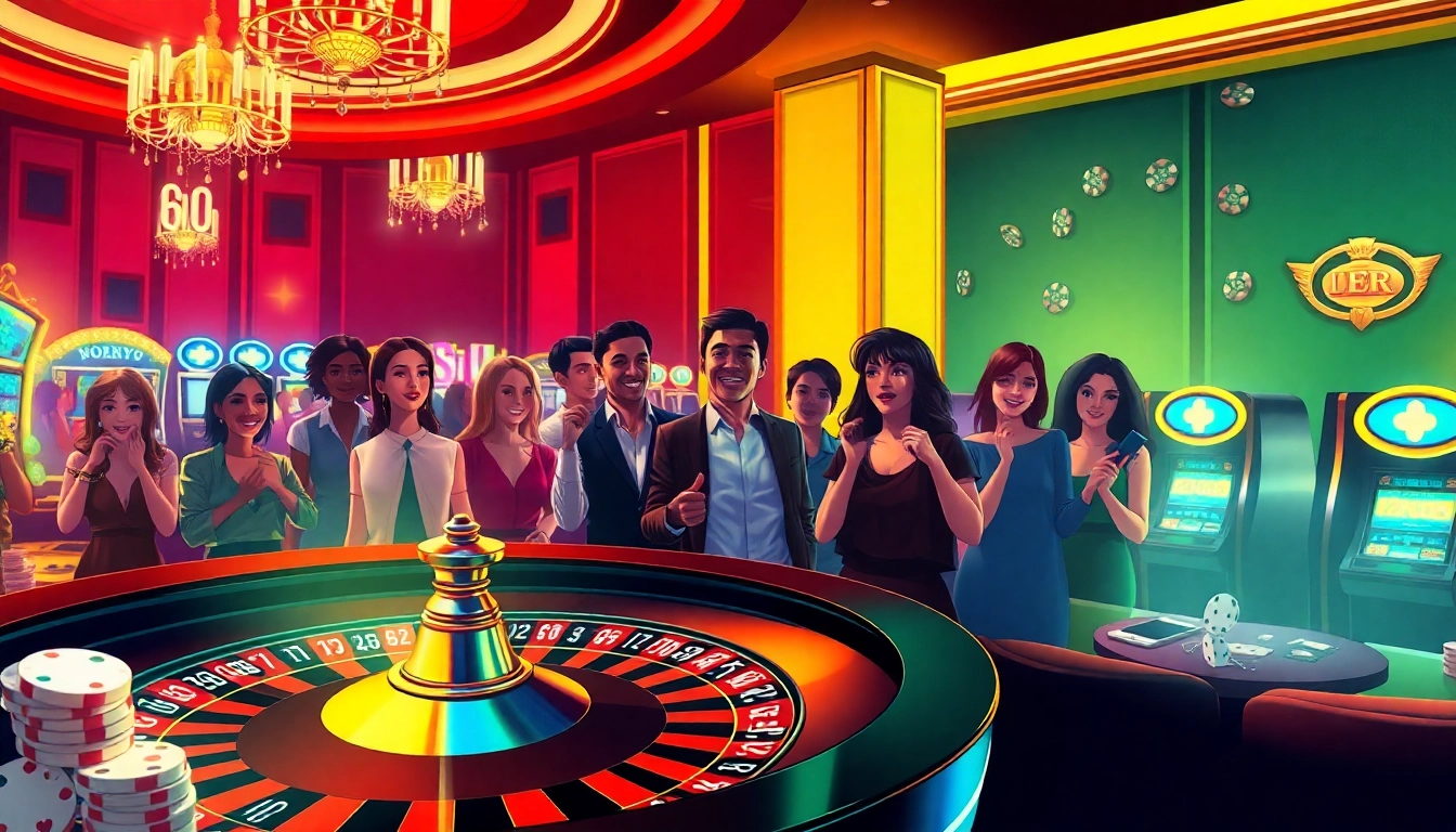 Experience the excitement of megac4 in a vibrant casino illustration filled with action and energy.