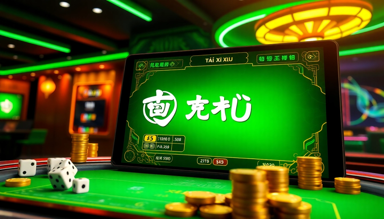 Engage with Tài Xỉu online through a vibrant casino interface complete with dice and betting options.