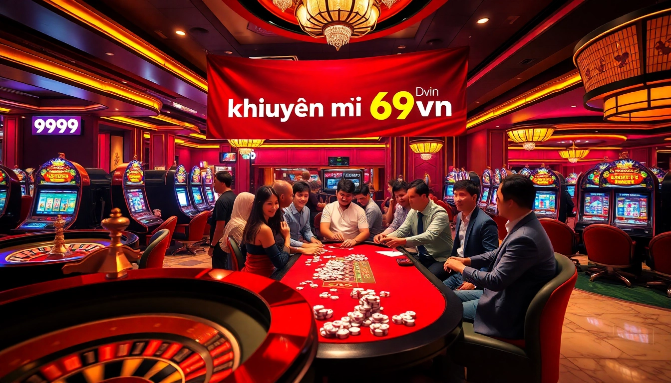 Experience the thrill of winning at 'khuyến mãi 69vn' casino tables, where players celebrate big wins amidst vibrant gaming action.