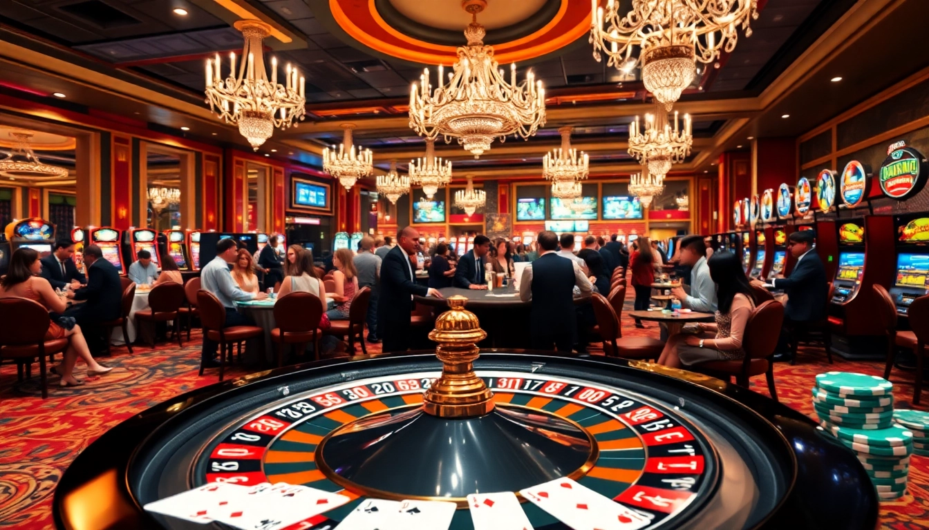 Experience high-stakes excitement at https://69vn.me.uk/ with vibrant casino tables, roulette wheels, and players in action.