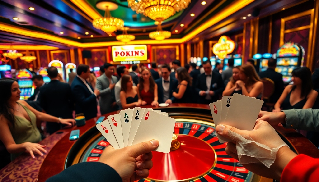 Players enjoy an electrifying F168-themed poker night featuring vivid casino colors, dynamic action at the table, and fine decor.