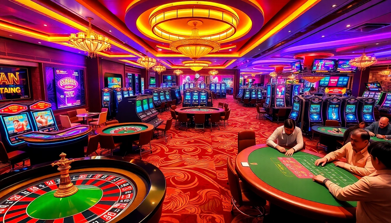 Exciting scene at the casino with Gà Vàng TV prominently featuring live betting options at the roulette table.