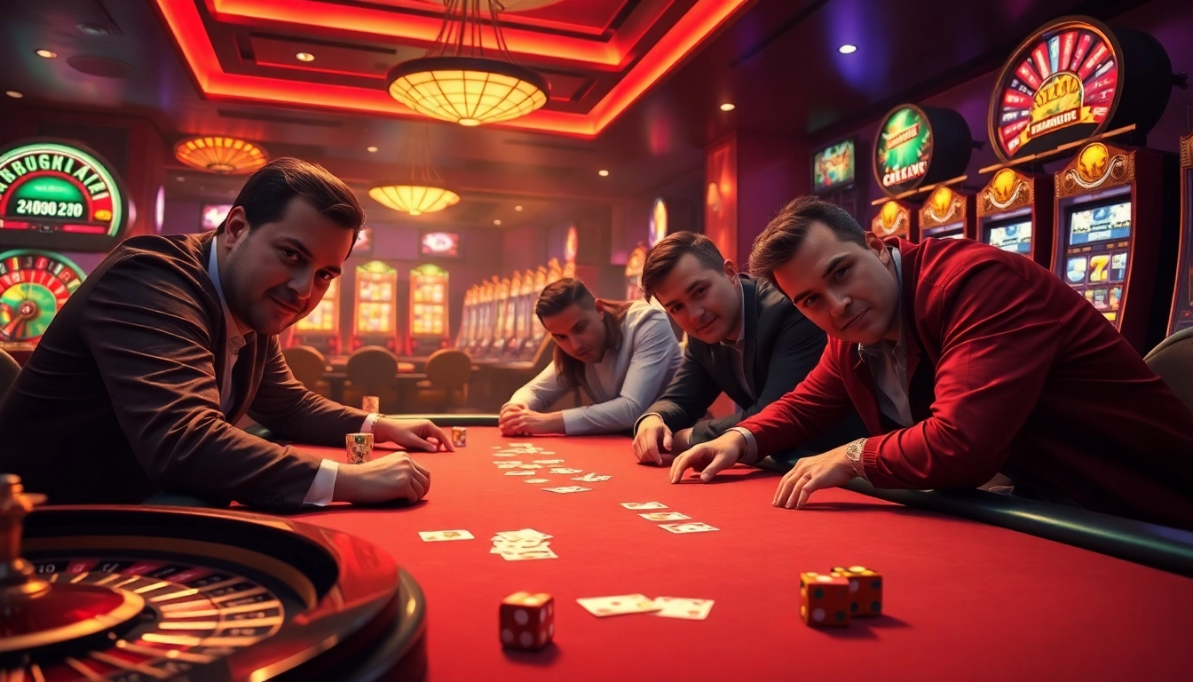 Experience bong da lu fun while engaging in an energetic poker game, highlighted by colorful chips and intense players focused on winning.
