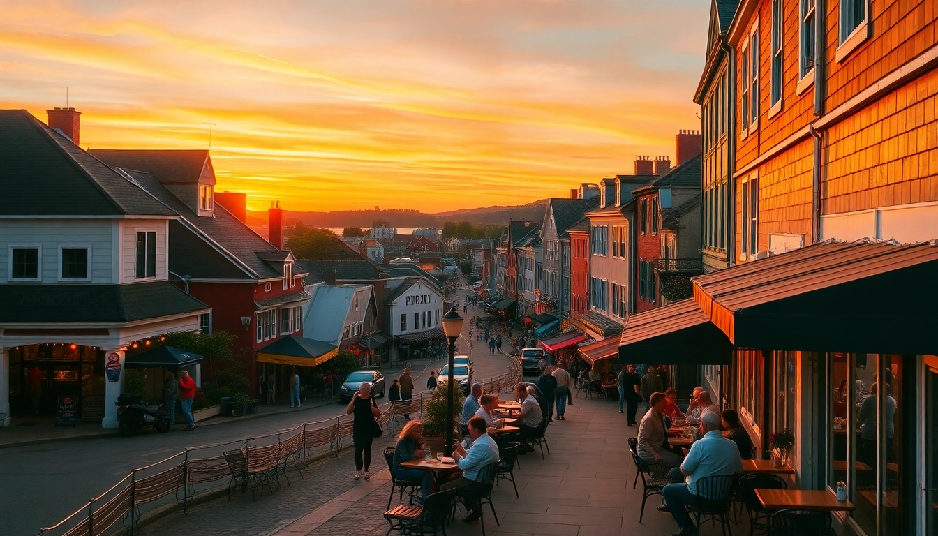 Join the vibrant scene at GO99COM as people enjoy Falmouth's charming streets and local cafes.
