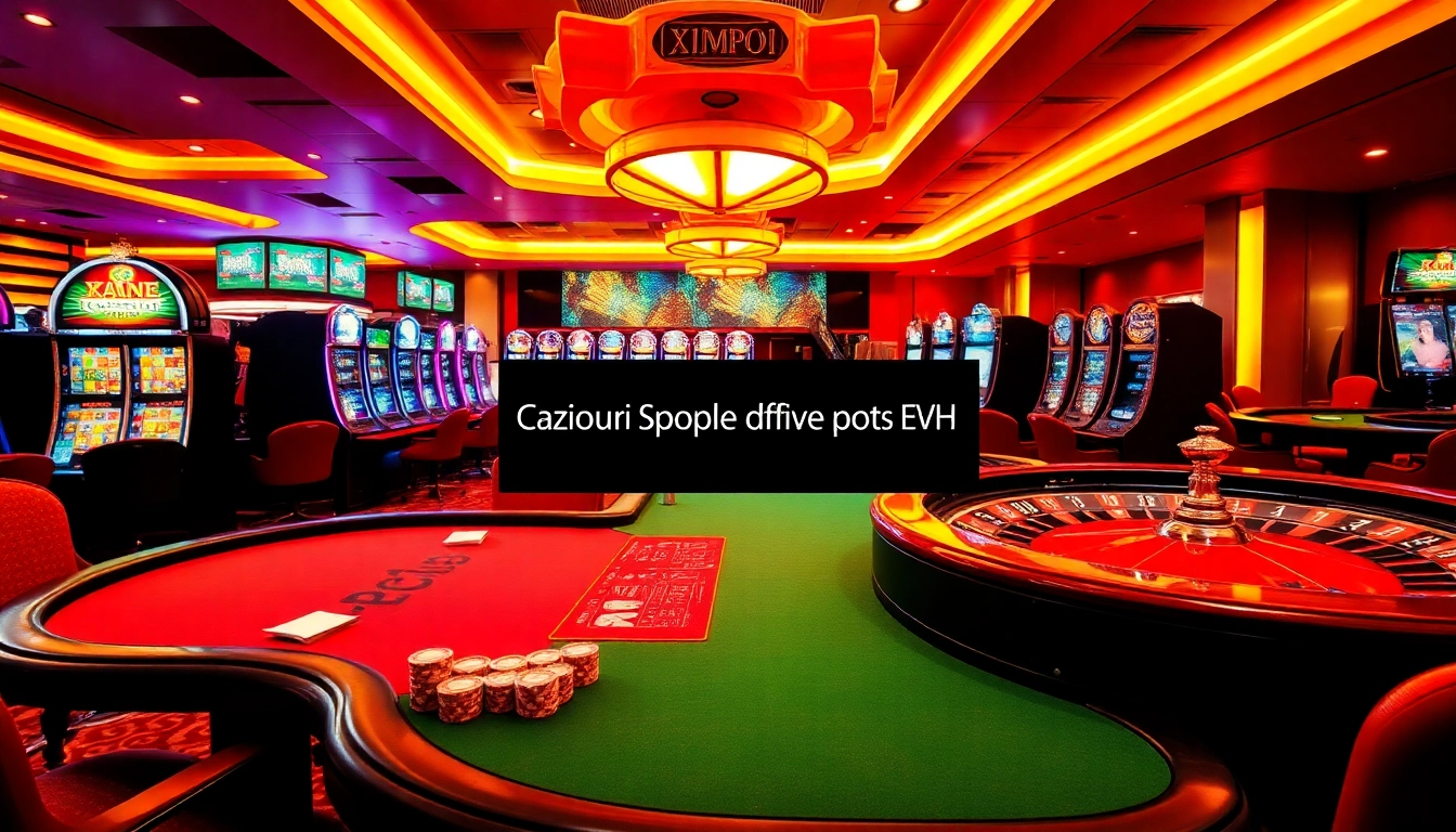 Cazinouri online spania bonus fără depunere showcased in a vibrant casino scene with poker, slots, and roulette.