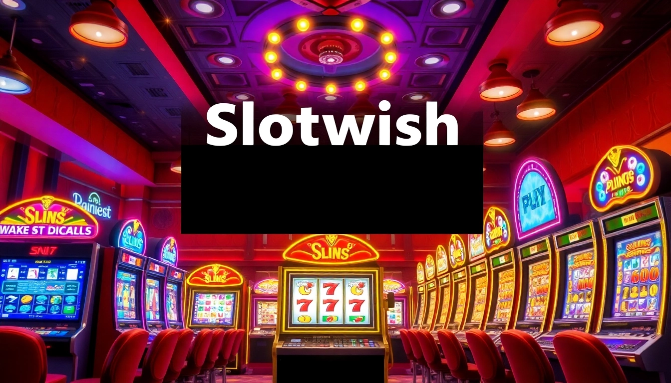 Experience the thrilling atmosphere of Slotwish Casino with exciting slot machines and vibrant lights.